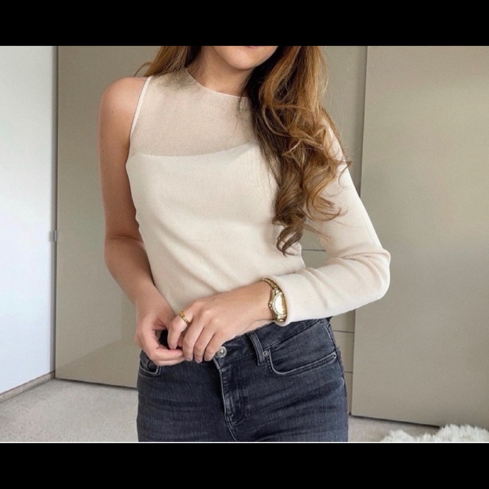 Zara Cream One-Shoulder Top